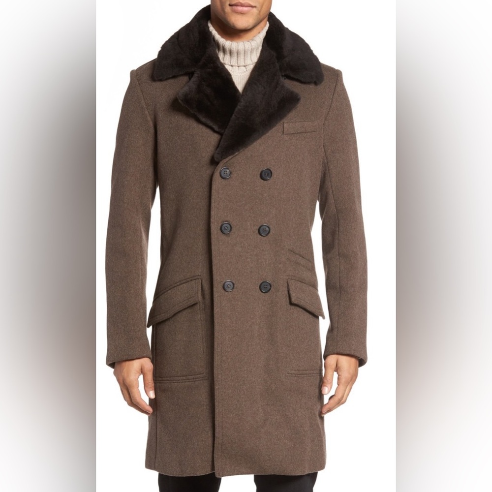 Billy Reid Men's Cashmere Bowery Coat, Detachable Fur Collar, Double Breasted